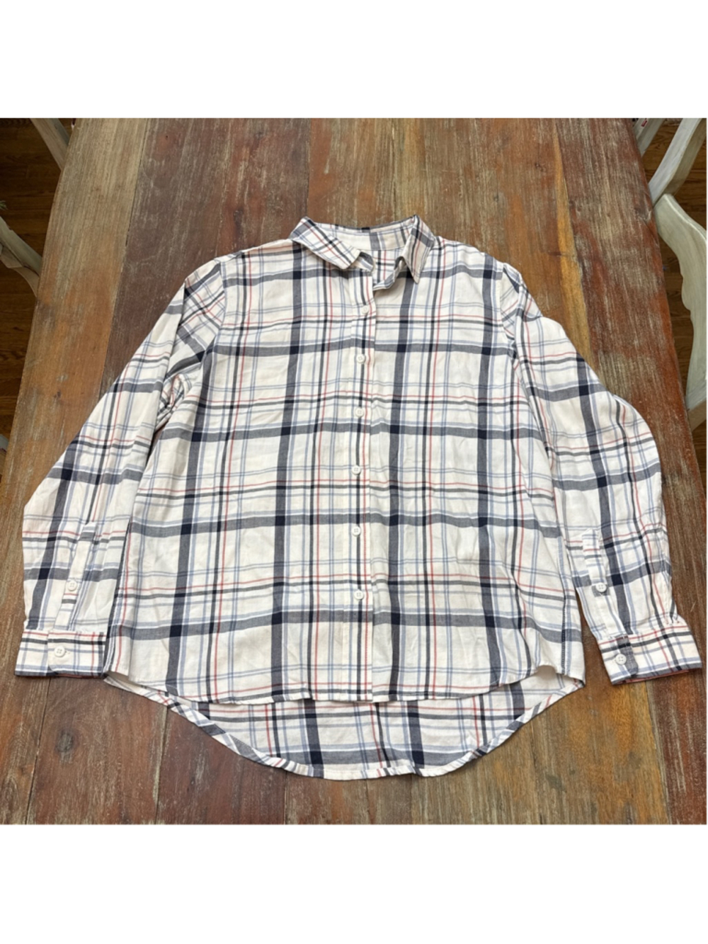 Marine Layer Plaid Button Down Large White Blue Red